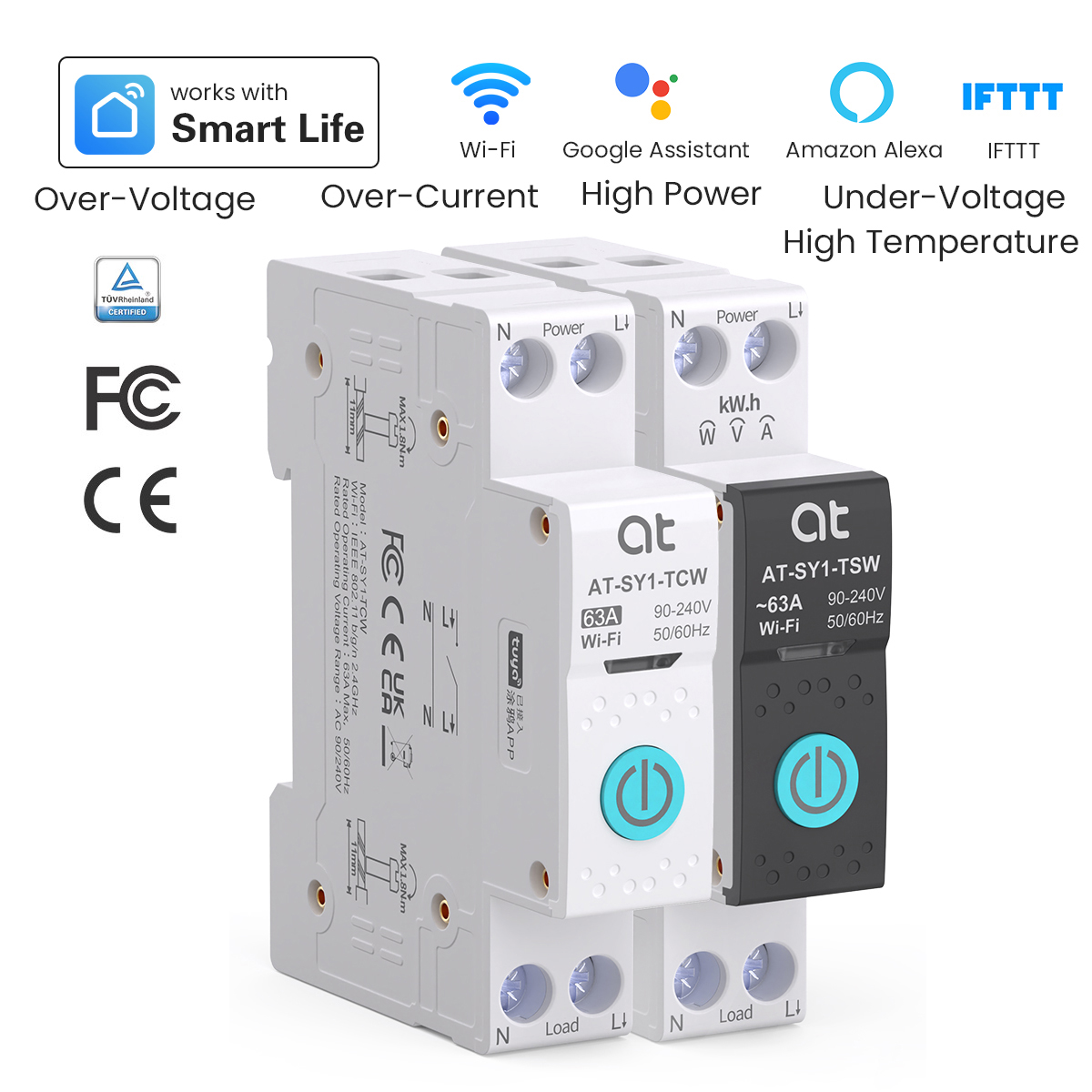 Energy Monitor Meter - เบรกเกอร์วงจรไฟฟ้าอัจฉริยะ Tuya WiFi 1P+N 63A MCB