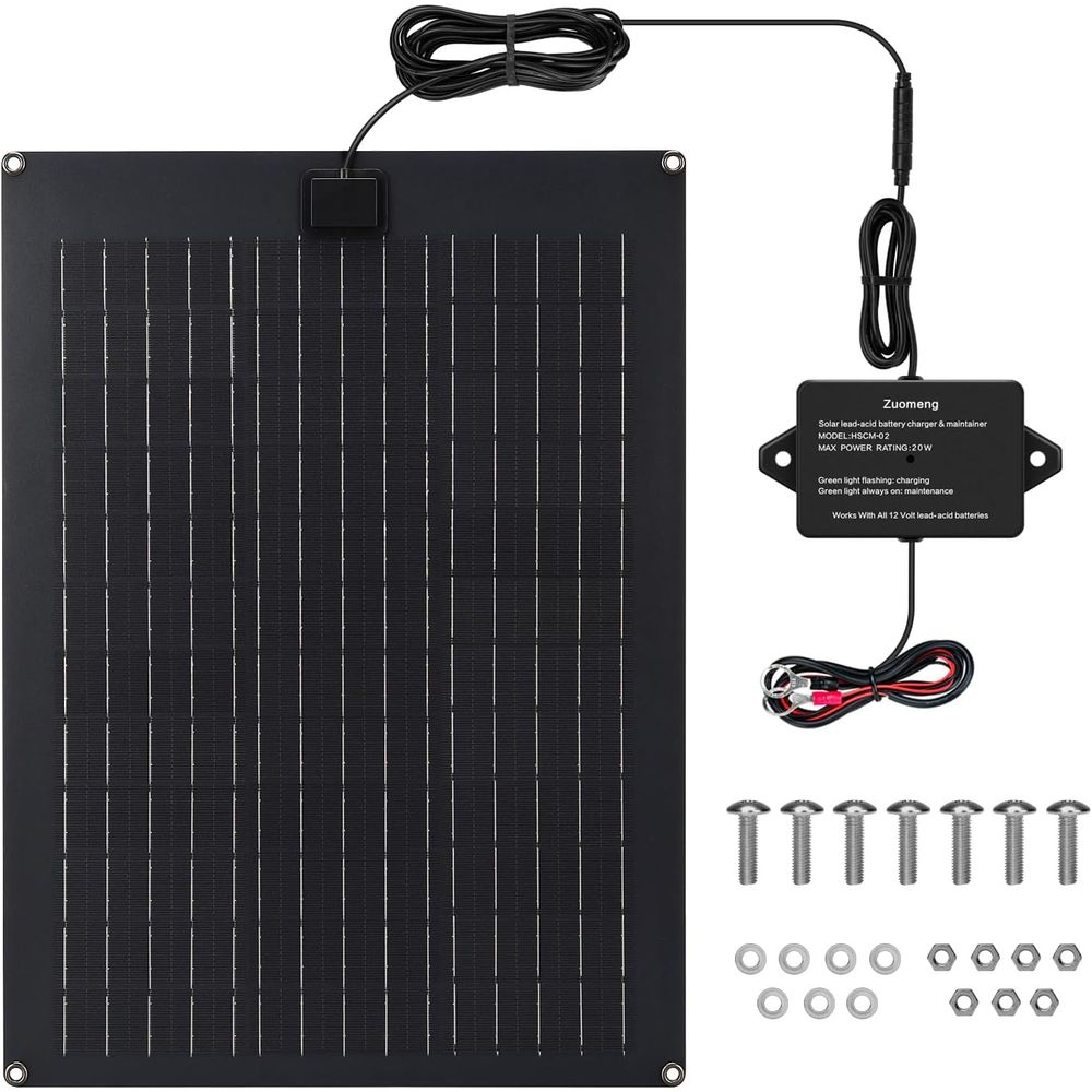 Solar Panel - เครื่องชาร์จแบตเตอรี่พลังงานแสงอาทิตย์, ชุดแผงโซลาร์เซลล์ 20W สำหรับรถพ่วงพร้อมระบบบำรุงรักษาแบบพัลส์ในตัว และระบบชาร์จ MPPT