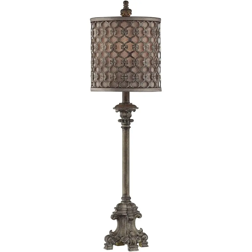 Solar Lamp - โคมไฟตั้งโต๊ะทรงสูงเพรียวบางสไตล์ฝรั่งเศสแบบดั้งเดิม พร้อมโป๊ะทรงกระบอกสีเบจ สำหรับห้องนั่งเล่น ทางเข้าบ้าน และห้องรับประทานอาหาร